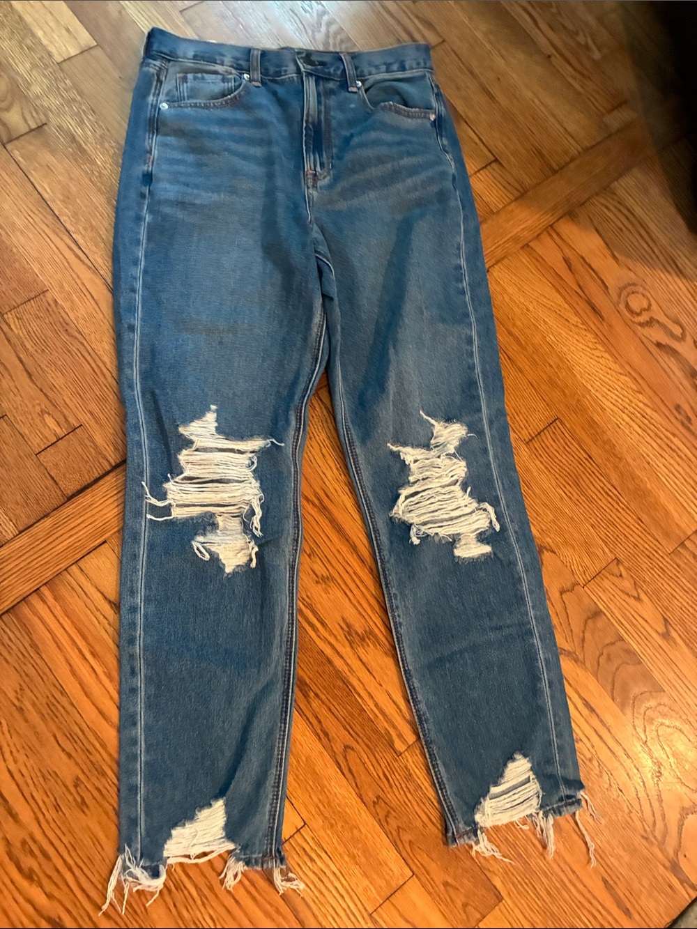 American Eagle Outfitters High-Rise Distressed Blue Jeans